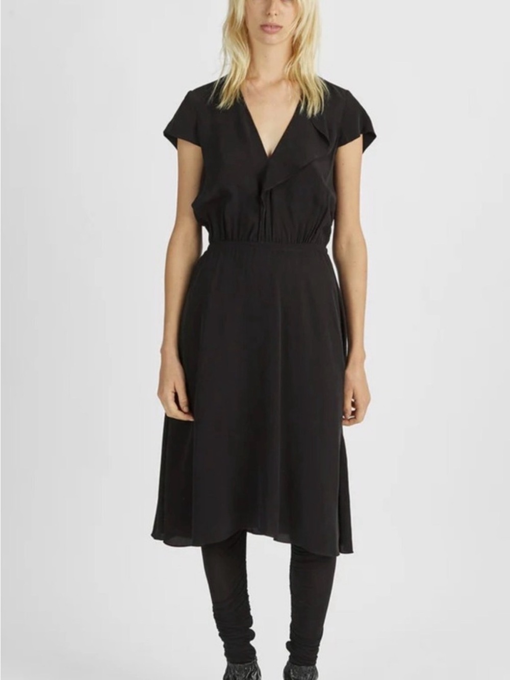 Isabel Marant Étoile West Black Asymmetrical Hem Flutter Sleeve Midi Dress 38/M